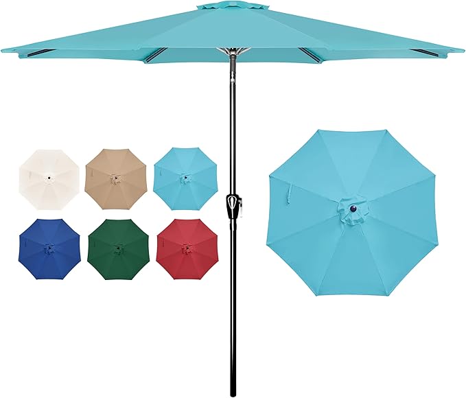 Simple Deluxe 9ft Patio Umbrella Outdoor, Table UV-Proof Umbrella with Push Button Tilt and Crank, 8 Sturdy Ribs for Garden, Cafe, Backyard, Pool, Deck, Turquoise