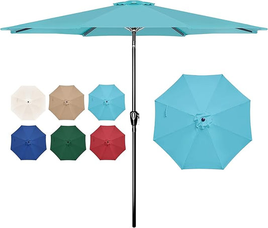 Simple Deluxe 9ft Patio Umbrella Outdoor, Table UV-Proof Umbrella with Push Button Tilt and Crank, 8 Sturdy Ribs for Garden, Cafe, Backyard, Pool, Deck, Turquoise