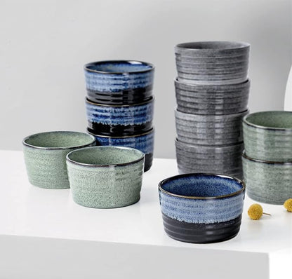 Ramekin Set, UNICASA 8 oz Creme Brulee Ramekins, Oven Safe Baking Set for Custard, Pudding, Souffle Cups, Reactive Gray (Blue, 8oz x 2pc)