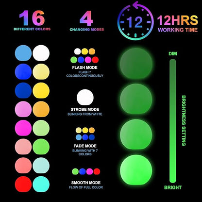 Waterproof 4-Inch LED Floating Pool Lights, Rechargeable Orb Night Light for Kids, 16 RGBW Colors Light Up Ball, Hot Tub Lights, Pool Accessories, Remote Control (1Pack)