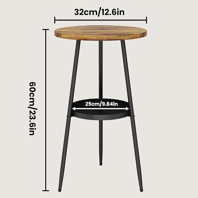 Side Table 2-Tier Round End Table Indoor Small Side Table Industrial Accent Table Nightstand for Small Spaces, Living Room, Bedroom.