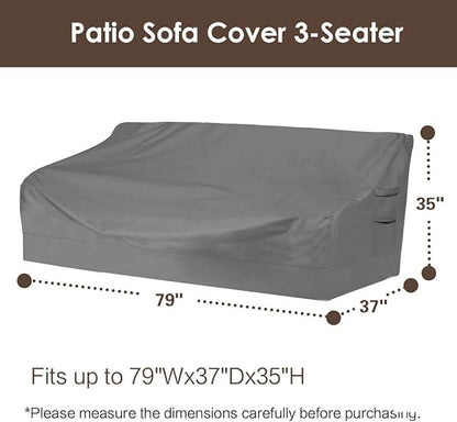 Vailge Heavy Duty Patio Sofa Cover, 100% Waterproof 3-Seater Outdoor Sofa Cover,Lawn Patio Furniture Covers with Air Vent and Handle,79" Wx 37" Dx 35" H,Grey