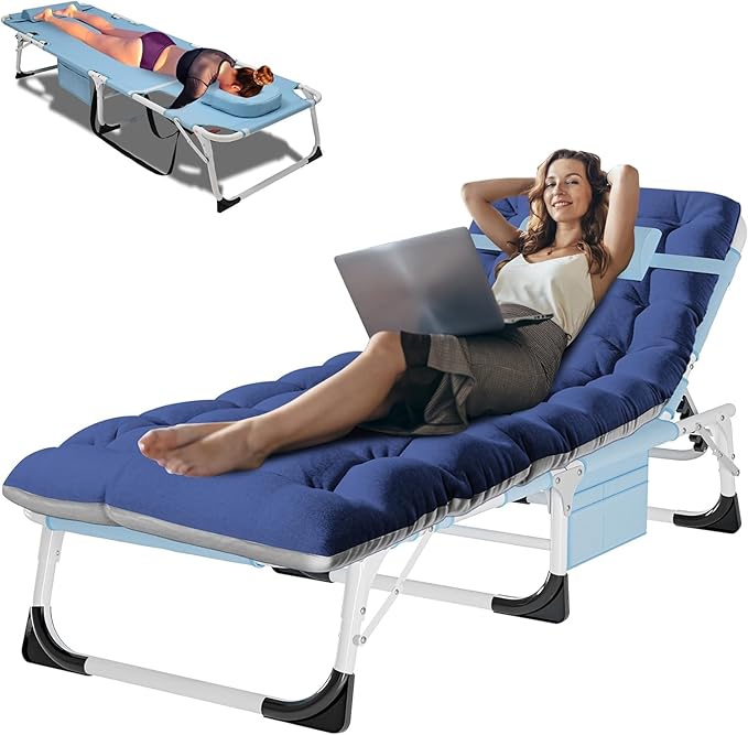 ABORON 4-in-1 Lounge Chair with Face & Arm Holes for Tanning, 440LB Heavy-Duty Folding Recliner with Plush Cotton Cushion, No Assembly Tri-Fold Guest Bed for Sunbathing, Poolside, Office Nap & Camping