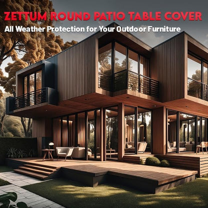 Zettum Round Patio Table Cover 68 Inch - 600D Outdoor Furniture Cover Round Waterproof & Heavy Duty, Lawn Furniture Set Covers for Outside Dining Table and Chairs Seating Combo - 68 x 68 x 28 Inch