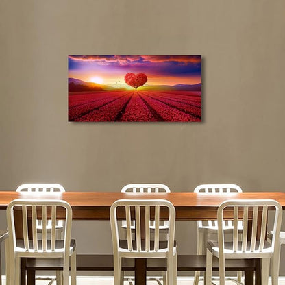 Tree of Life Wall Art Canvas Prints Natural Landscape Pictures Home Decor Red Heart Tree Paintings for Living Room Bathroom Bedroom Kitchen Decorations 20x40 Wooden Framed Artwork Easy Hanging
