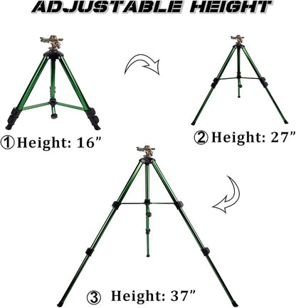 Biswing Impact Sprinkler Head on Tripod Base, Heavy Duty Lawn Sprinklers, 360 Degree Large Area Irrigation, Metal Sprinkler Nozzle & Solid Alloy Metal Extension Legs Flip Locks, 2 Pack