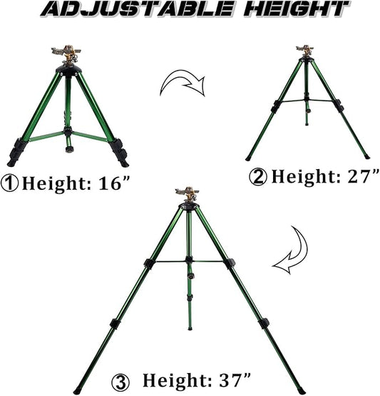 Biswing Impact Sprinkler Head on Tripod Base, Heavy Duty Lawn Sprinklers, 360 Degree Large Area Irrigation, Metal Sprinkler Nozzle & Solid Alloy Metal Extension Legs Flip Locks, 2 Pack