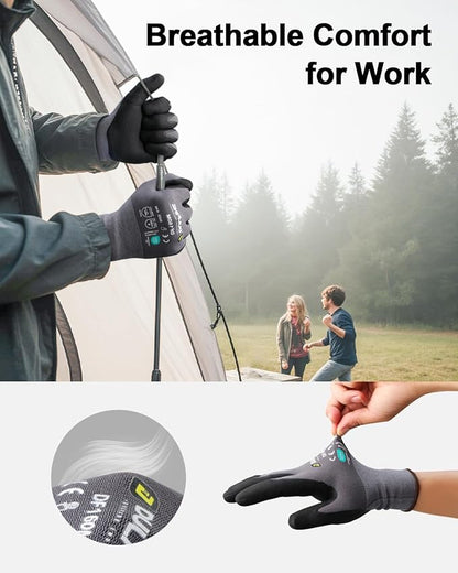 Safety Work Gloves MicroFoam Nitrile Coated-12 Pairs Pack,Red Seamless Knit Nylon Glove with Black Micro-Foam Nitrile Grip,Ideal for General Purpose,Automotive,Home Improvement,Painting(Large)