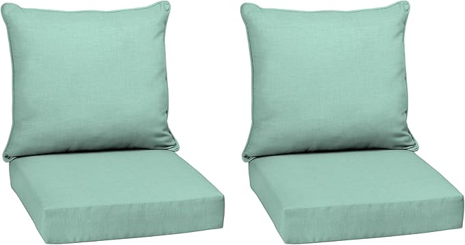 Arden Outdoor Deep Seat Cushion Set (2-Pack), 22 in x 24 in, Weather-Proof, Rain-Proof, Fade Resistant Patio Cushion for Chair, Sofa, and Couch Aqua Leala