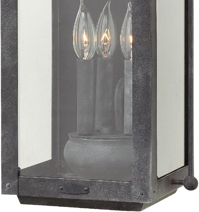 Hinkley Anchorage Large Three Light Wall Mount Lantern - Estate & Heritage Series, Aluminum, Clear Glass - Aged Zinc Finish
