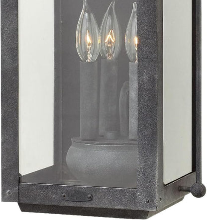 Hinkley Anchorage Large Three Light Wall Mount Lantern - Estate & Heritage Series, Aluminum, Clear Glass - Aged Zinc Finish