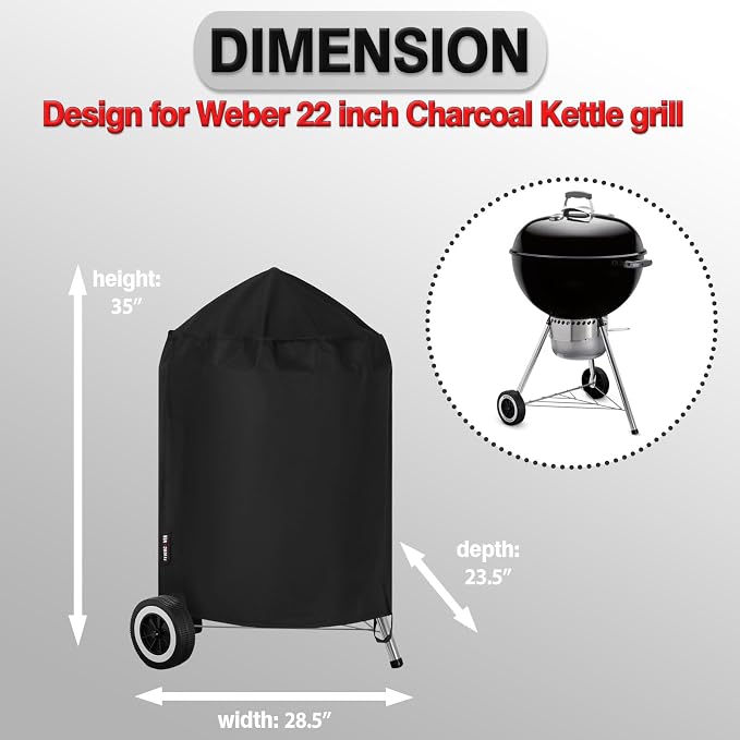 Grill Cover for Weber Kettle Charcoal 22 Inch, Heavy Duty Waterproof BBQ Grill Covers Fade Resistant