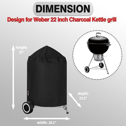 Grill Cover for Weber Kettle Charcoal 22 Inch, Heavy Duty Waterproof BBQ Grill Covers Fade Resistant