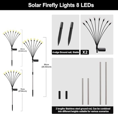 Solar Firefly Lights Warm White, 8 Modes 800mAh Swaying Firefly Yard Lights Solar Powered Outdoor Waterproof for Outside Yard Patio Lawn Pathway Walkway Stake Christmas Garden Decor (2 Pack)