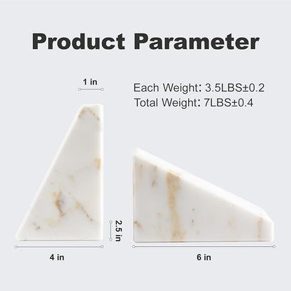 Karibiber Marble Bookends for Heavy Books, Calacatta Decorative Book Ends for Shelves, Unique and Heavy Bookends for Hardback Book & Cookbooks, Stone Book Stopper, Modern Book Holder,Set of 2