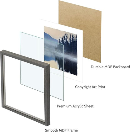 Framed Lake Scenery Wall Art: Calming Forest Fog Print Pictures Relaxing Nature Landscape Painting Contemporary Frames Mountain Tree Artwork 6 Pieces Sunset Picture for Bedroom Living Room