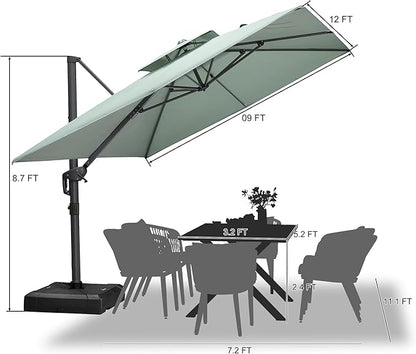 PURPLE LEAF Cantilever Patio Umbrella Outdoor Aluminum Offset Square Umbrella Windproof Heavy Duty Hanging Outside Umbrella for Deck Pool Garden