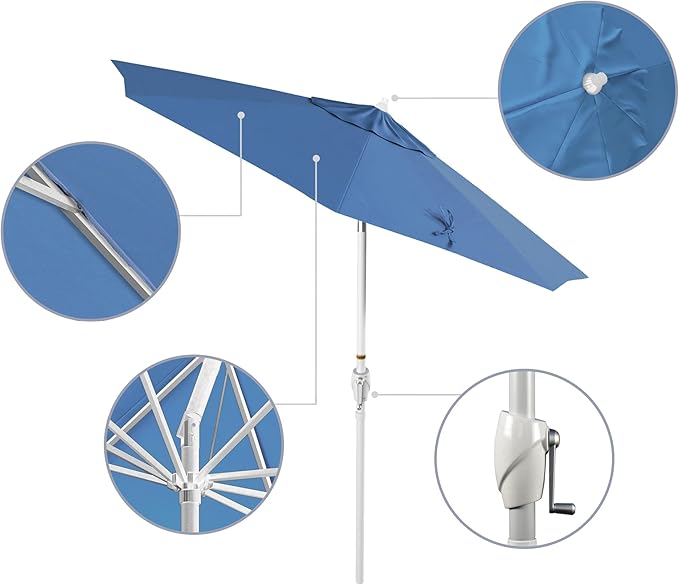 California Umbrella 7.5' Rd Aluminum Patio Umbrella, Crank Lift, Auto Tilt, White Finish