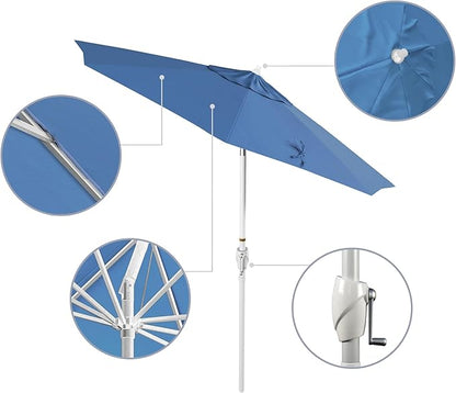 California Umbrella 7.5' Rd Aluminum Patio Umbrella, Crank Lift, Auto Tilt, White Finish