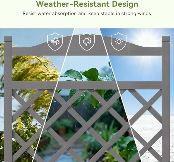 COMHOMA 2 Pack Raised Garden Bed with Trellis and Wheels,48Inch Elevated Planter Box with Drainage Holes,Lattice Privacy Screen for Climbing Plants Vegetables,Outdoor for Patio Balcony Yard,Gray