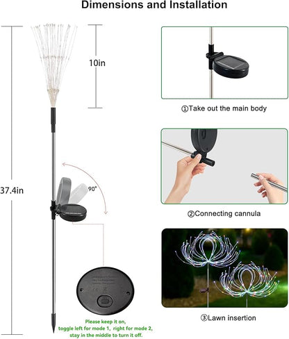 Slyuexu Solar Garden Lights Outdoor Waterproof, 2 Pack 120 LED Solar Firework Lights Decorative Garden Décor Outside for Flowerbed Pathway Party Christmas Decoration, Multicolor