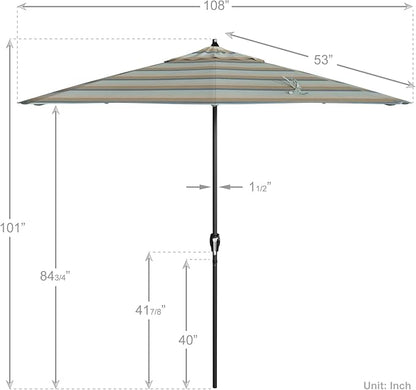 California Umbrella 9' Rd Aluminum Patio Umbrella, Crank Lift, Auto Tilt, Black Finish, Sunbrella Gateway Mist