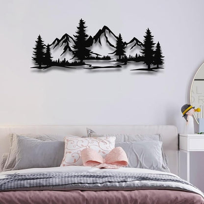 Motomas Mountain and Forest Metal Decor, Wall Mounted Home Decor, Pine Trees and Nature Wall Art for Living Room, Bedroom or Office, Large Outdoor Wall Decor (19"X7" / 47X19CM)