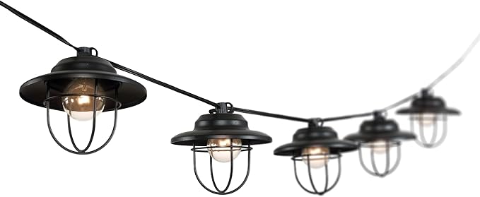 JONATHAN Y JYL8703A Indoor Outdoor Rustic Farmhouse Incandescent G40 Metal Cage Shade String Lights Garden Patio Backyard Porch Balcony, 10 ft. 10-Light, Black