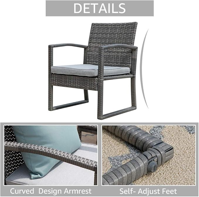 Patiorama Outdoor Patio Furniture - Wicker Conversation Set with Modern Bistro Design, Coffee Table, Perfect for Garden, Balcony, Backyard or Poolside (Light Gray)