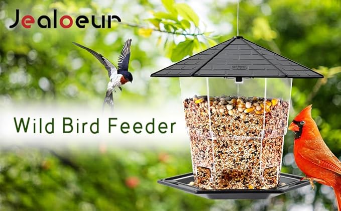 Jealoeur Bird Feeders for Outdoors Hanging Bird Feeder Wild Birds Seed, Black
