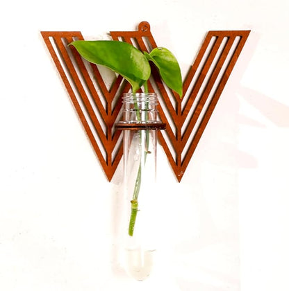 Wood Letter Wall Propagation Station Lightweight Decorative Plant Holder for Small Cuttings, Letter W Removable Adhesive Wall Decor for Bedroom, Nursery, Office
