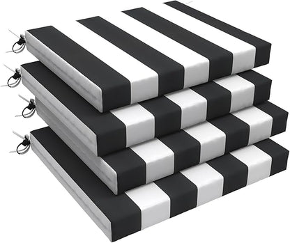 LVTXIII Outdoor Chair Cushions 18.5"x16"x2" Pack of 4, Water-Repellent Square Corner Memory Foam Seat Cushions with Ties for Garden Patio Furniture, Cabana Black
