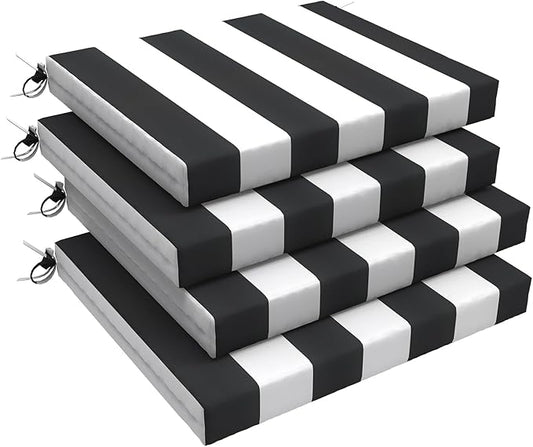 LVTXIII Outdoor Chair Cushions 18.5"x16"x2" Pack of 4, Water-Repellent Square Corner Memory Foam Seat Cushions with Ties for Garden Patio Furniture, Cabana Black