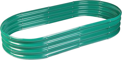 Rakukiri Raised Garden Bed GRS Certified Galvanized Planter Box Outdoor, 5ft Oval Rot-Resistant Metal Garden Bed Planter, Recycled Material Planter for Vegetables Flowers Herbs (Green)