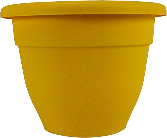 The HC Companies Caribbean Planter Pot - Outdoor & Indoor Plant Pot with Drainage Hole & Plug - Rolled Rim Plastic Pots for Plants & Flowers - Decorative Plant Pot (14" Honey, Pack of 1)