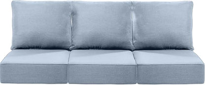 Luxury 22x24/22x25 6-Inch Patio Chair Cushions Set of 3 - Memory Foam Deep Seat Water-Resistant Patio Cushion for Dining Rocking Swivel Chairs Loveseat 3-Seater Sectional Sofa - Baby Blue