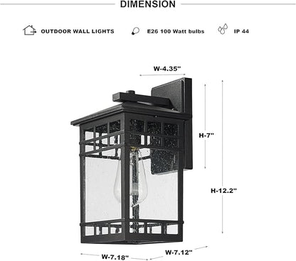 Outdoor Wall Lantern, Exterior Wall Mount Light Fixture, Black Outside Porch Sconce Lighting with Seeded Glass, Waterproof Outdoor Wall Light for Patio Front Door Entryway
