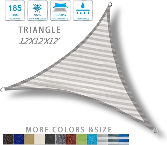 LOVE STORY 12' x 12' x 12' Triangle Grey-White Sun Shade Sail Canopy UV Block for Outdoor Patio Garden Backyard