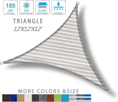 LOVE STORY 12' x 12' x 12' Triangle Grey-White Sun Shade Sail Canopy UV Block for Outdoor Patio Garden Backyard