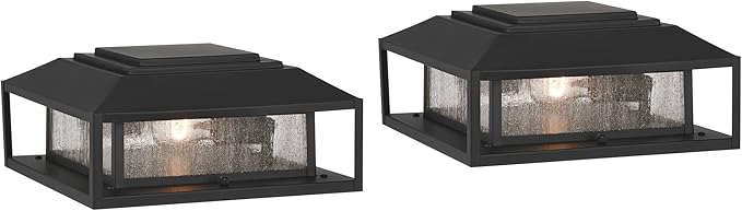 Gregor 6" High Modern Outdoor Pier Mount Light Fixture Porch House Exterior Outside Lantern Set of 2 Weatherproof Black Seeded Glass Shade Front Door Patio Garage Home Deck - John Timberland