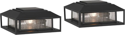 Gregor 6" High Modern Outdoor Pier Mount Light Fixture Porch House Exterior Outside Lantern Set of 2 Weatherproof Black Seeded Glass Shade Front Door Patio Garage Home Deck - John Timberland