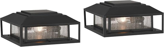 Gregor 6" High Modern Outdoor Pier Mount Light Fixture Porch House Exterior Outside Lantern Set of 2 Weatherproof Black Seeded Glass Shade Front Door Patio Garage Home Deck - John Timberland