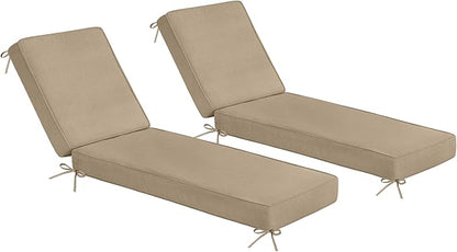 Sundale Outdoor Olefin Chaise Lounge Cushion Set of 2, Water-Resistant Patio Lounge Chair Cushion, Thick Lounger Pad with 4 Straps Khaki, 80 x 26 x 4 Inches