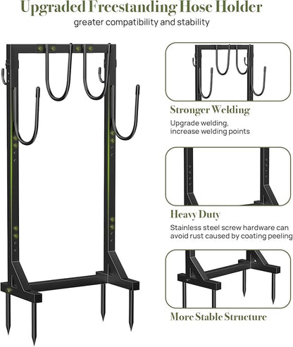 Winpull Garden Hose Holder, Metal Freestanding Hose Stand with 4 Spikes, Holds up to 150FT Hose, Sturdy Hose Reel Alternative, Heavy Duty Hose Storage for Outside Yard Lawn