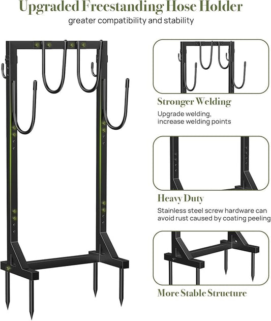 Winpull Garden Hose Holder, Metal Freestanding Hose Stand with 4 Spikes, Holds up to 150FT Hose, Sturdy Hose Reel Alternative, Heavy Duty Hose Storage for Outside Yard Lawn