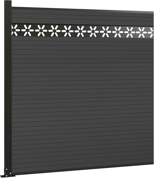 6 Feet×6 Feet Privacy Fence, Outdoor Wood Plastic Composite Fence Panel, Waterproof Security Barriers Fencing, WPC (Black, Floral (1 Panel - 1 Post))
