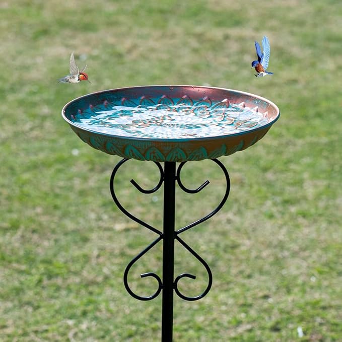 Metal Bird Bath for Outside,Garden Bird Baths for Outdoors,Standing Birdbaths & Birdfeeder with Cast Iron Bowl for Garden Patio Yard Lawn Decor