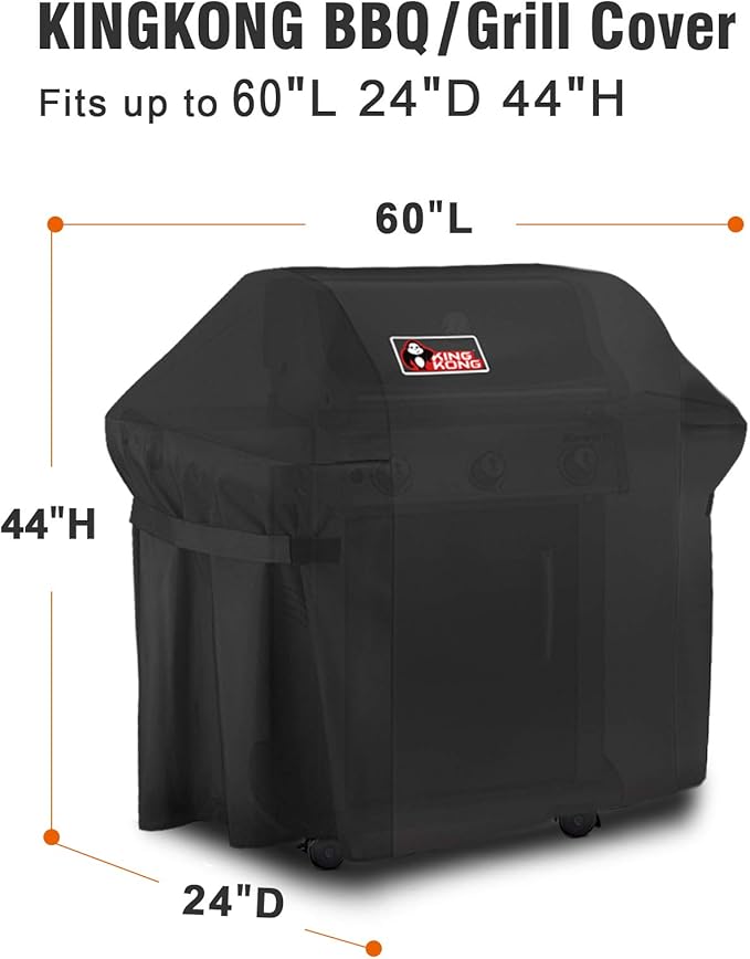 Kingkong Gas Grill Cover | Fits Weber Genesis E & S Series, Char-Broil 4 Burner | Includes Grill Brush, Tongs & Thermometer