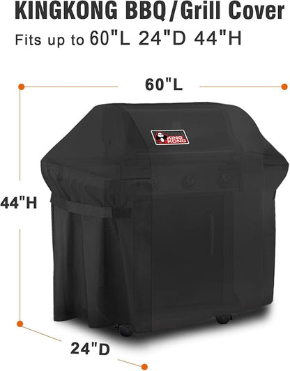 Kingkong Gas Grill Cover | Fits Weber Genesis E & S Series, Char-Broil 4 Burner | Includes Grill Brush, Tongs & Thermometer