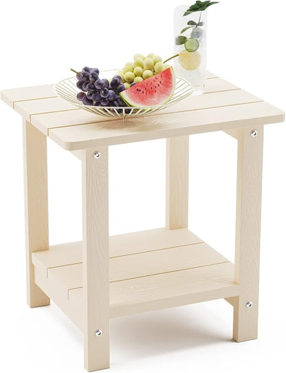 LUE BONA Adirondack Outdoor Side Table, 2-Tier Sand HDPS Patio End Table Weather Resistant, Morden Side Table for Patio, Pool, Porch